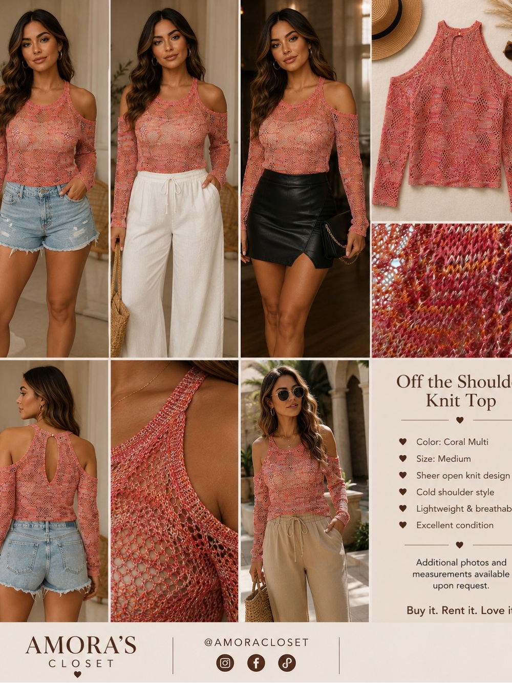 bebe Coral Multi Cold-Shoulder Knit Top